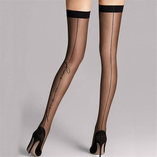 

new lingerie for women love letters stay up nylon stockings ultrathin see through thigh high stockings pantyhose medias, Black;white