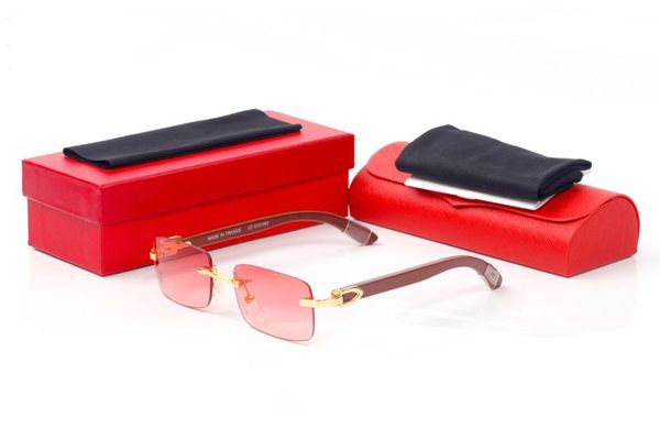 

2020 luxury buffalo horn glasses brand designer sunglasses for men women rimless glasses square wood sunglasses with boxes case lunettes, White;black