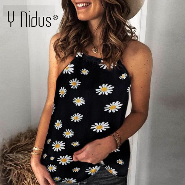 

дейзи печати холтер блузка 2020 лето boho кактус блузки сексуальная рубашка без рукавов женщины плюс размер сексуальный пляж топ уличная оде, White