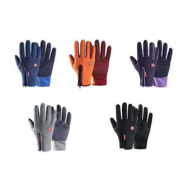 

waterproof gloves outdoor riding men's winter touch screen windproof female zipper sports warm plus velvet mountaineering skiing, Black