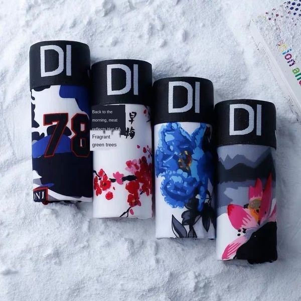 

gift box ice printing four-corner underwear silk screen silk screen men's breathable boxer men's underwear fashion, Black;white