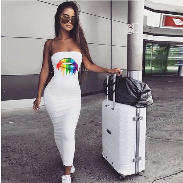 

платье famale daily одежда sexy tube top hip платье женщины радуга печать губа узорная мода, Black;gray