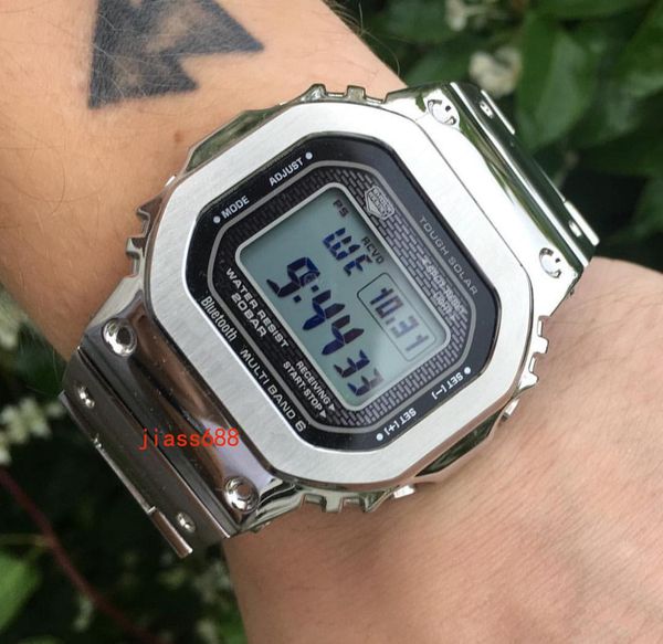 

New luxury men 039 teel belt wri t watche quantity g tyle led di play port tudent watch hockproof quare dial ilver trap watche