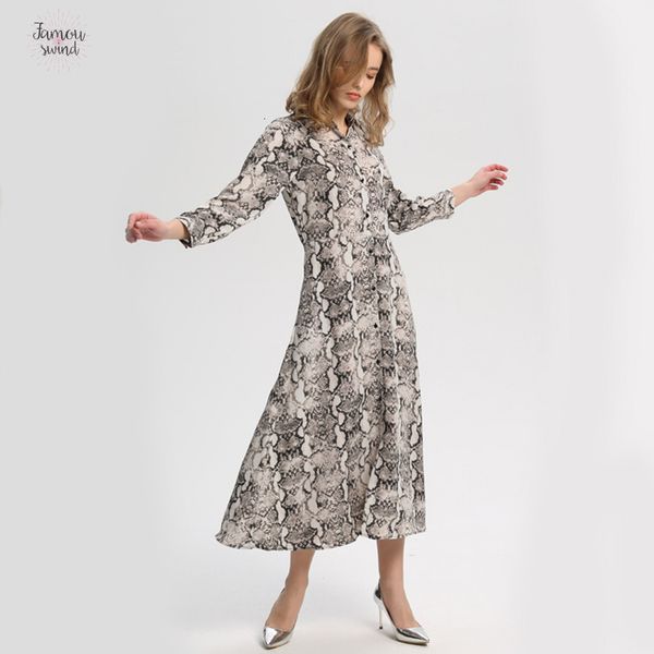 

полиэстер платья женщины змеи печати голеностопного длина платья карманы с длинным рукавом chic split плиссе женский повседневный vestidos q, Black;gray