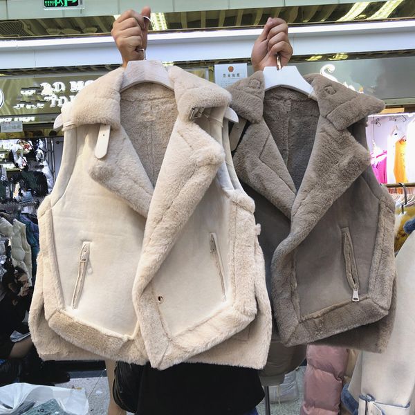 

new fashion autumn and winter warm suede irregular single breasted locomotive vest woman casual short vest jacket fur waistcoats, Black;white