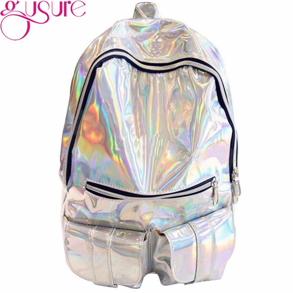 

gusure fashion women backpack laser color daypack teen bags girls boys school bag reflective travel holographic backpacks