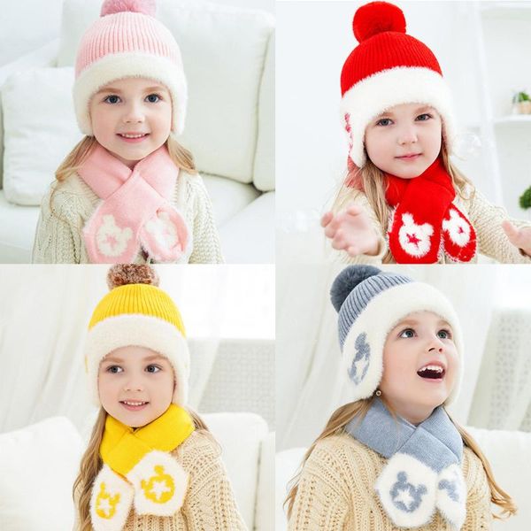 

baby winter hat baby boys girls earflap hat winter warm knit kids crochet beanie skull cap thick scarf newborn hats bonnet, Yellow