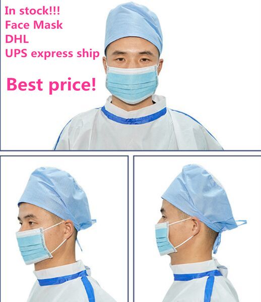 

wholesale disposable face mask meltblown non woven masks three layers anti-dust waterproof mask air transport dhl/ups fast ship