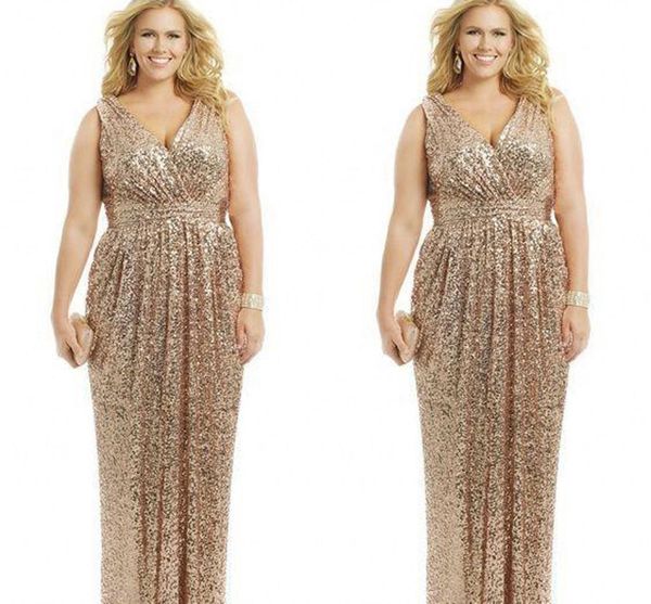 

plus size dresses rose gold sequin sheath v-neck floor length evening gowns formal mother of the bride prom dress custom, Black