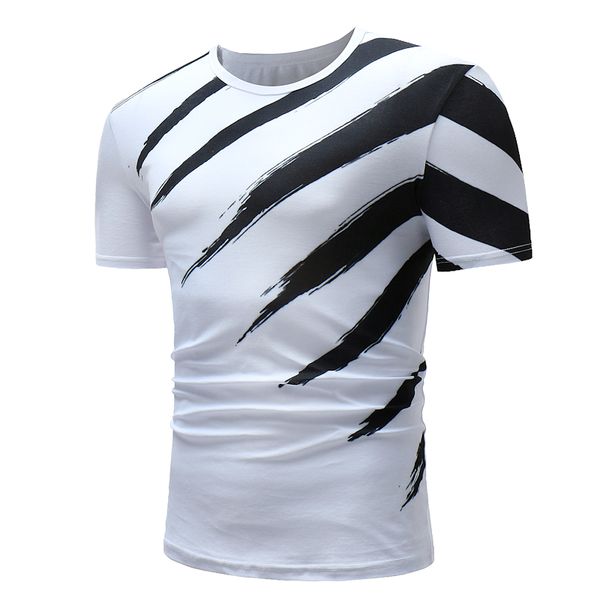 

short sleeve black diagonal stripe hip-hop t shirt o-neck slim men t-shirt fashion mens tee shirt t shirts, White;black