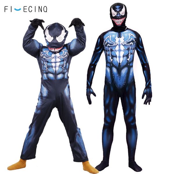 

anime venom cosplay costume zentai bodysuits kids black spider outfit carnival festival party onesie man boy suit, Black;red