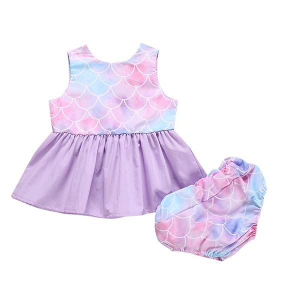 

toddler infant baby girls clothes dream fish scale dress +shorts set outfit summer sleeveless blackless clothing ropa niÃ±o, White