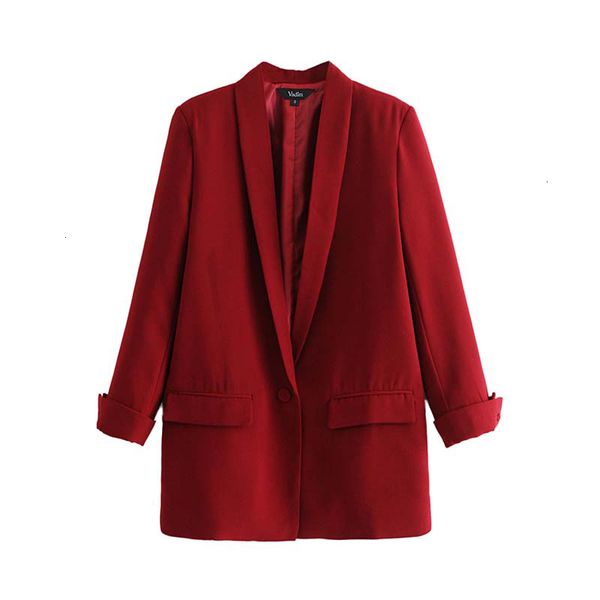 

blazer women chic black regular red pockets single button long sleeve office wear coat solid female casual outerwear ca330, White;black