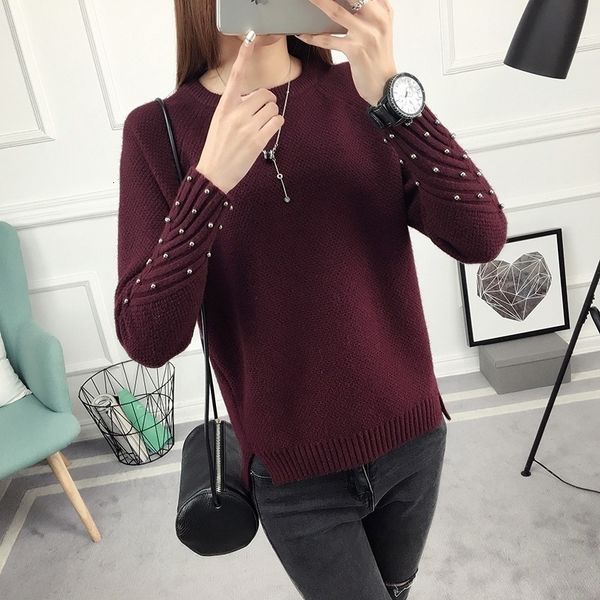 

designer sweater womens sweaters winter new sweater women beading sweater knitting sweaters casual autumn elegant split women pullover, White;black