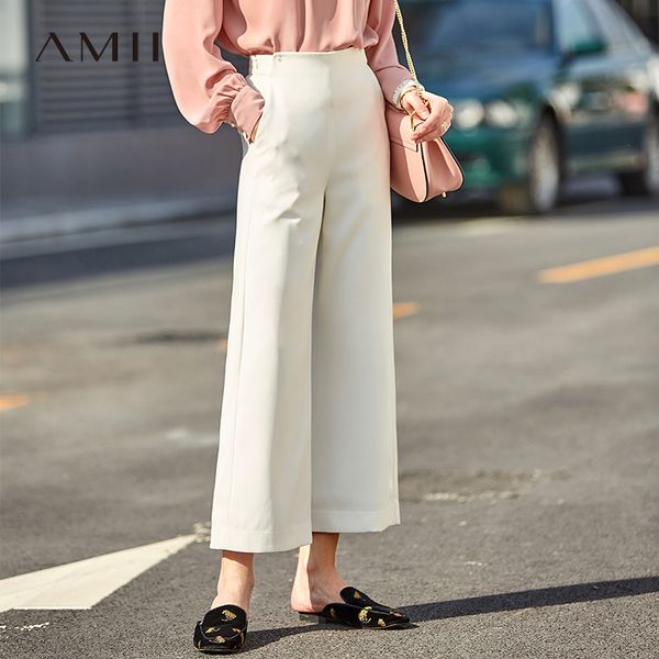 

amii минималистский высокая талия повседневные брюки осень женщины твердые молния женский карандаш брюки 11920005, Black;white