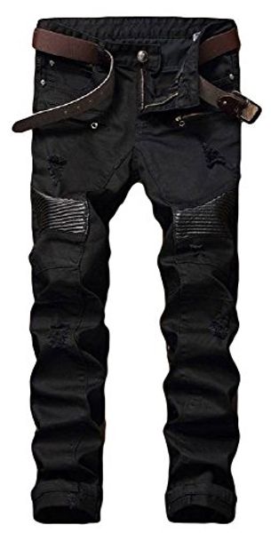 

allonly men's stylish casual slim fit stretch straight leg biker jeans pants with broken holes, Blue