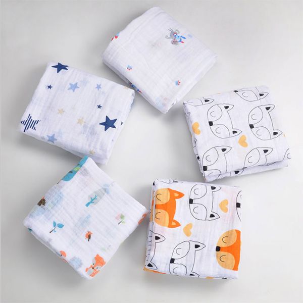 

120*120cm Baby Muslin Blankets Cotton Newborn Baby Swaddles Double Layer soft Gauze Bath Towel baby muslin wraps