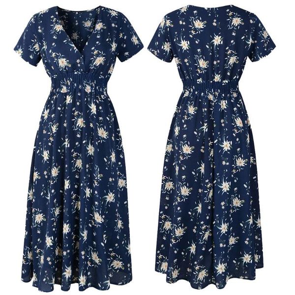 

womens deep v neck dresses holiday vintage floral print midi dress ladies beach party night dress vestidos de festa #js5, Black;gray