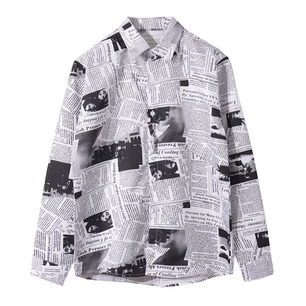 

2020 men shirt long sleeve man korean fashions print shirt mens streetwear spring beach men shirts camisa hombre, White;black