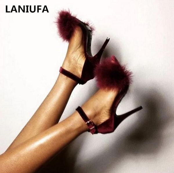 

fur high heels women shoes peep toe wedding shoes women pumps dress party sandals women super high heels sandals mujer &218, Black