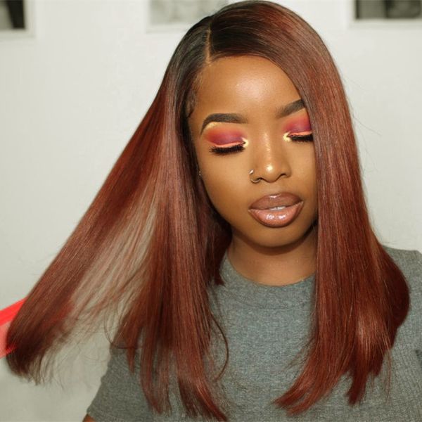 Top Quality Silky Straight Human Hair Full Lace Wig Ombre Color