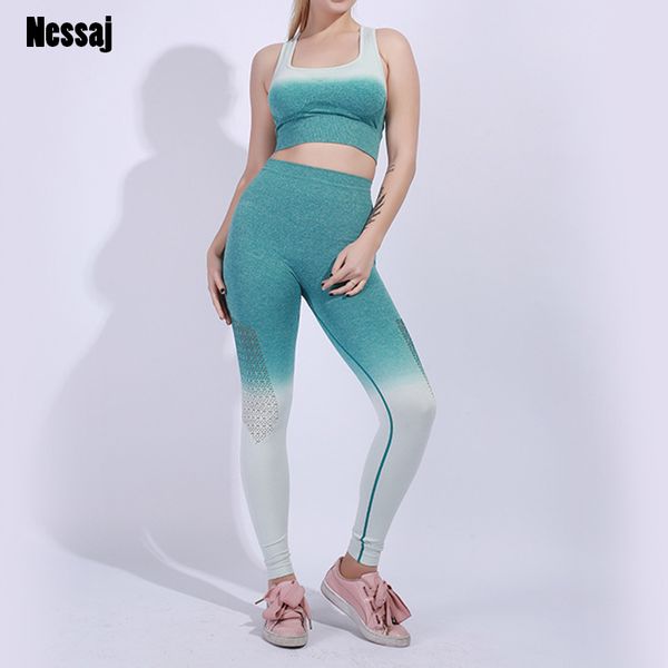 

nessaj women seamless gym fitness suit leggings high waist sport sets running leggings scrunch burunning sport suit tracksuit, White