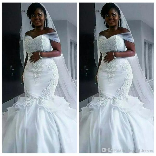 

sheer short sleeves slim mermaid wedding dresses modest lace up back lace appliques bridal gowns formal vestidos de marriage beading, White