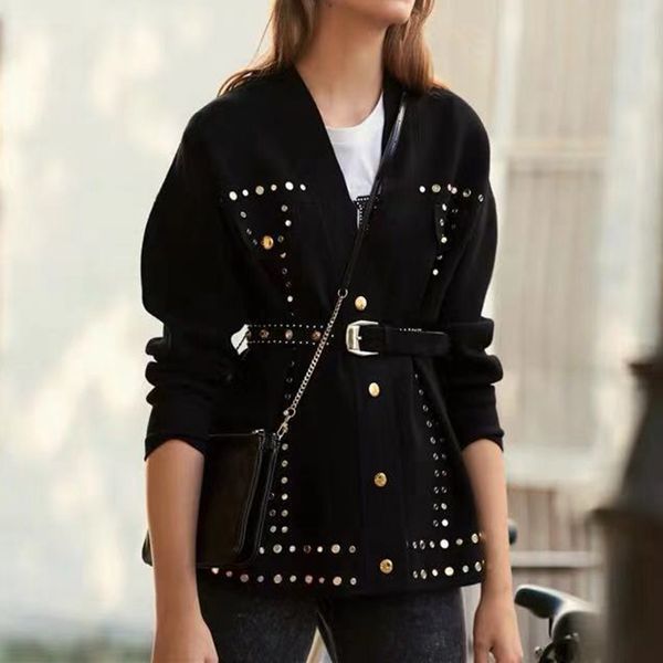 

black jacket runway woman 2019 fall new rivet coat, Black;brown