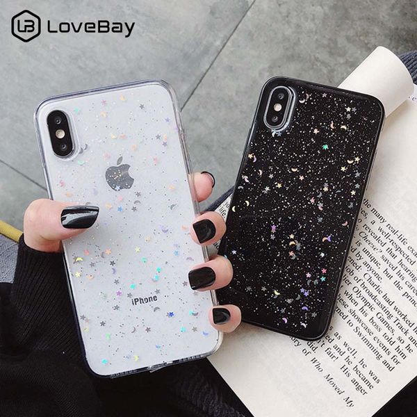 

lovebay блеск телефона чехол для iphone 11 pro 7 8 6 6s plus x xs xs xr max bling moon stars блестки мягкая tpu clear силиконовый чехол