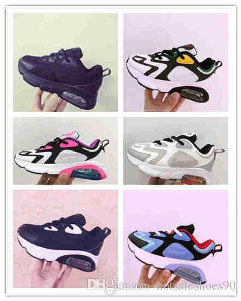 

2019 kids 200s leather and mesh breathable running shoes originals kids buffer rubber built_in zoom air jogger shoes, Black;red