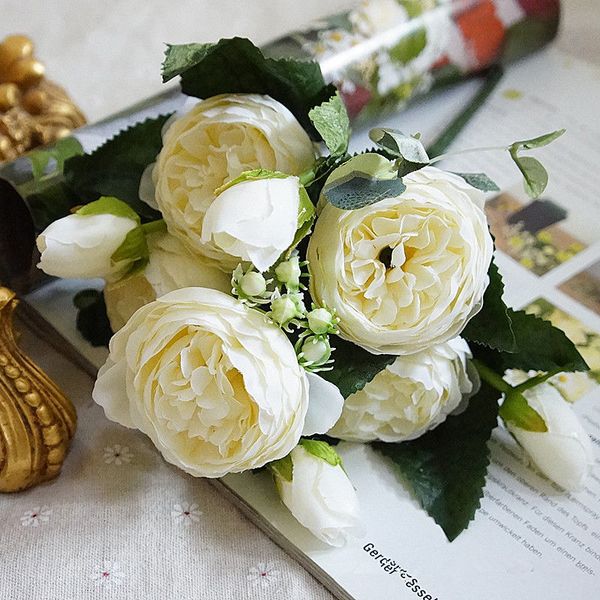 

bouquet silk rose european style artificial flower bouquet fake flowers wedding home party christmas decoration (without vase