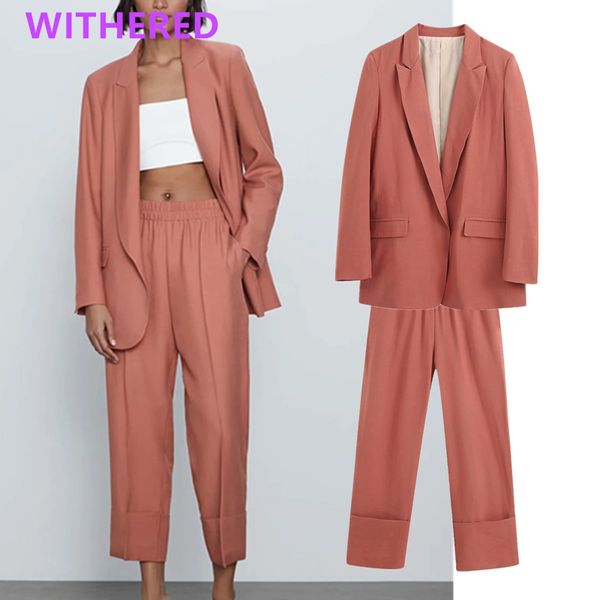 

withered england style solid casual silk blazer women blazer mujer 2020 women harem suit pants trousers 2 pieces set, White;black