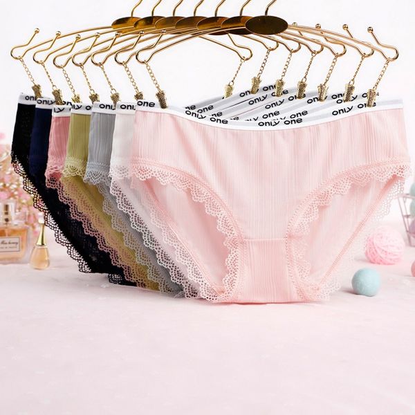 

1pc alphabet lace solid color striped briefs underpants floral sheer low waist underwear soft ice silk panties 2, Black;pink