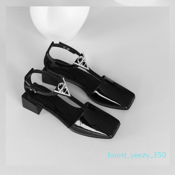 

горячая распродажа-женщины новый оригинальный дизайнер сексуальные полые сандалии треугольник пряжка квадрат леди натуральная кожа повседнев, Black