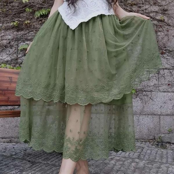 

embroidery stitching double sembroidery lace solid color double cake skirt 2020 new, Black
