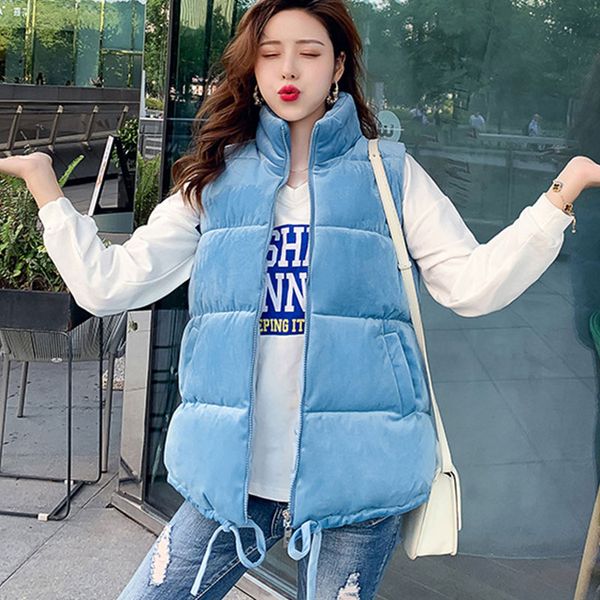 

бархатная осень 2019 зима женщины жилет жилеты толстые теплый хлопка вниз жилет сплошной синий вскользь корейский тонкий женщин пальто, Black;white