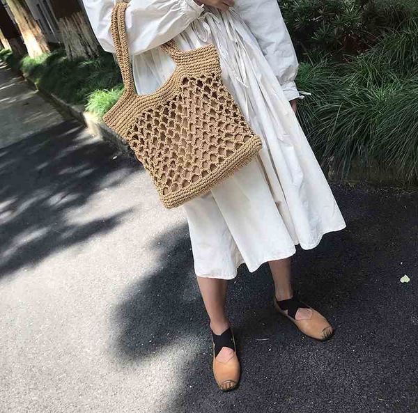 

casual hollow out women handbags rattan weave female shoulder bags large capacity totes ladies summer beach straw purses 2019