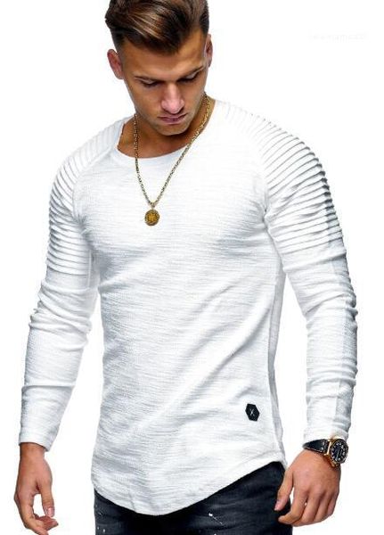 

мужская одежда круглый вырез тонкий сплошной цвет футболка с длинными рукавами полосатый плиссированные рукава реглан мужская одежда для про, White;black