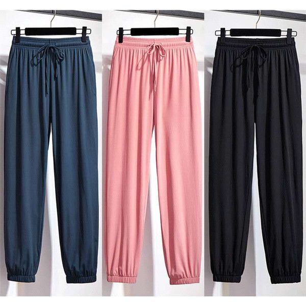 

plus size pants summer thin knitted pink pants women's harem casual elastic high waist black trousers loose -5xl, Black;white