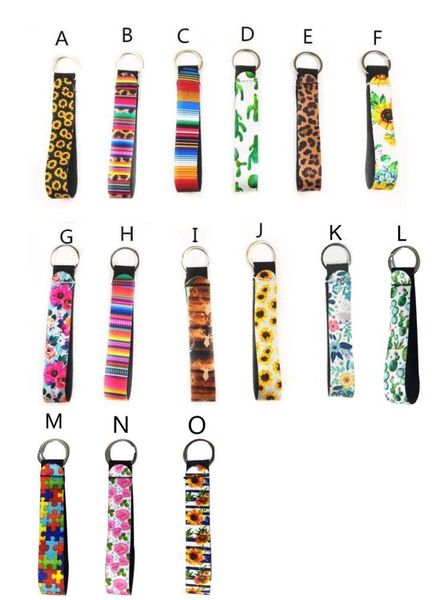 

neoprene key chain key rings hanging ropes colorful plant printing wristlet keychain