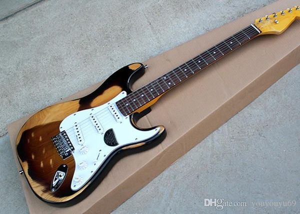 

factory custom retro electric guitar body with white pique, maple fingerboard, custom color micro-label