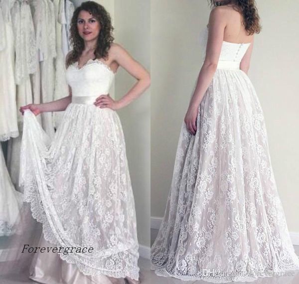 Discount 2019 Cheap Full Lace Summer Boho Wedding Dress Vintage A
