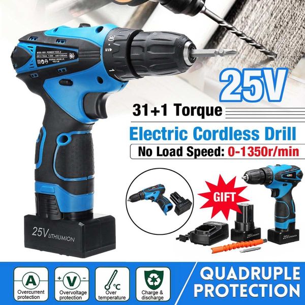 

electric cordless drill 31+1 torque 3/8" chuck li-ion battery led light 3 in 1 trigger switch power electric screwdriver