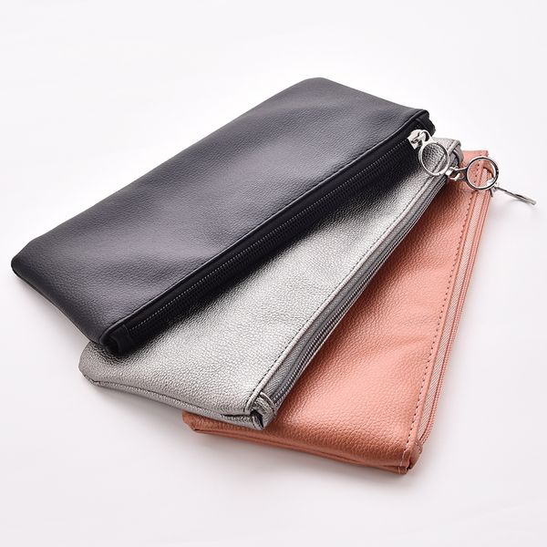 

leather makeup bag pink black silver 3 colors solid color mixed color cosmetic bags make up brushes storage bag