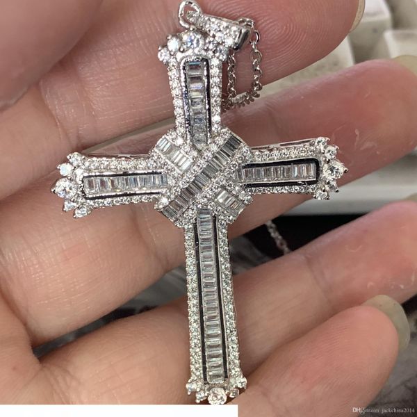 

новый стиль крест ожерелье горячего сбывания перевозка груза падения real 925 стерлингового серебра полное princess cut белый топаз cz алмаз, Silver