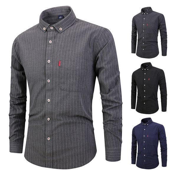 

new flannel fabric shirts 100% cotton excellent comfortable slim fit shirt button collar business men casual strip print shirts, White;black