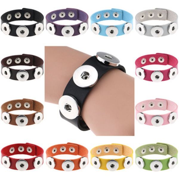 

luxury leather wrap charm bracelets 3 snap button 18mm noosa ginger snaps interchangeable bangle women men diy jewelry christmas gift dhl, Golden;silver