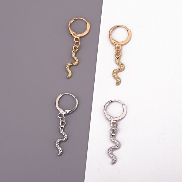 

1pair fashion unique small snake hoop earrings women punk personality gold silver pendant round earring jewelry gift e238, Golden;silver
