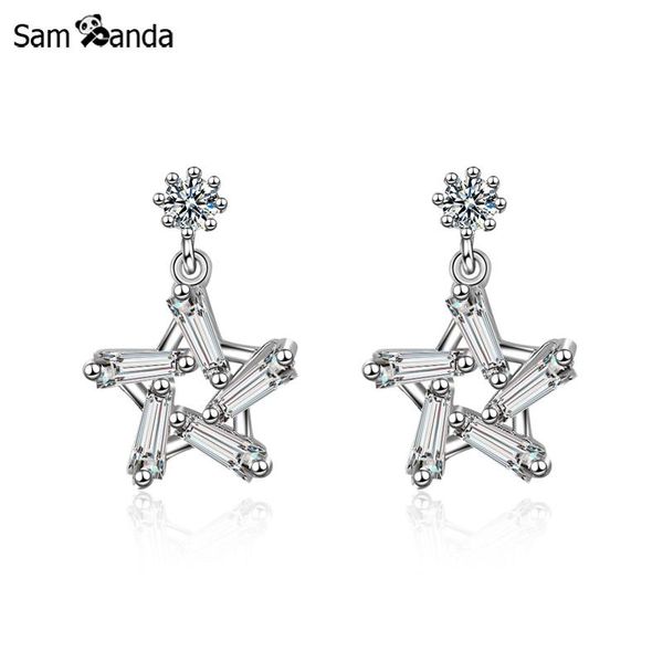 

sampanda 925 sterling silver black simple temperament five-pointed star niche stud earrings fashion jewelry for women, Golden;silver