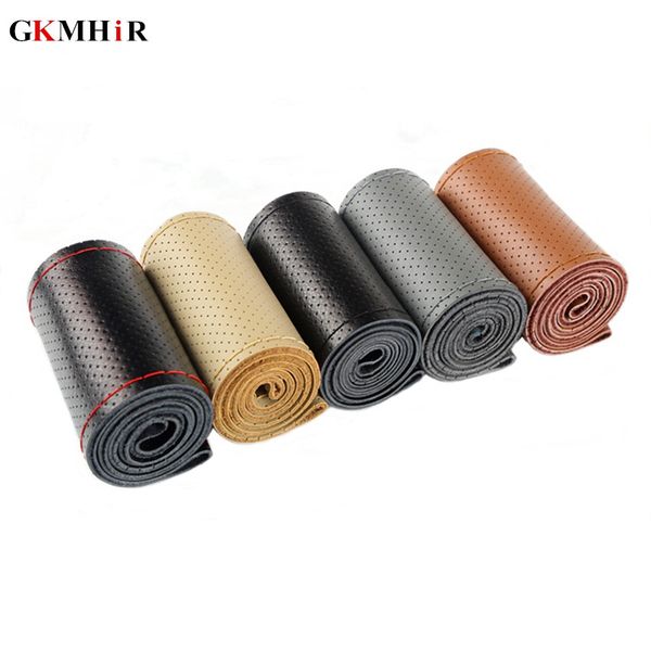 

diy genuine leather braid steering wheel cover soft anti slip 100% cowhide on the steering wheel for 36 38 40 cm size